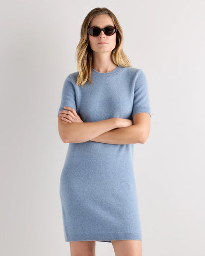Mongolian Cashmere Short Sleeve Mini Dress - XS / Faded Denim