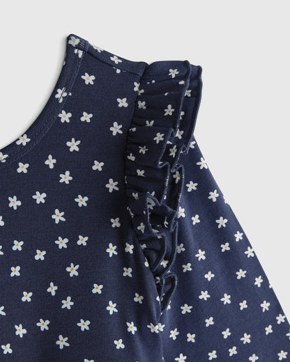 Bamboo Long Sleeve Flutter Twirl Dress - 2T / Navy Blossoms