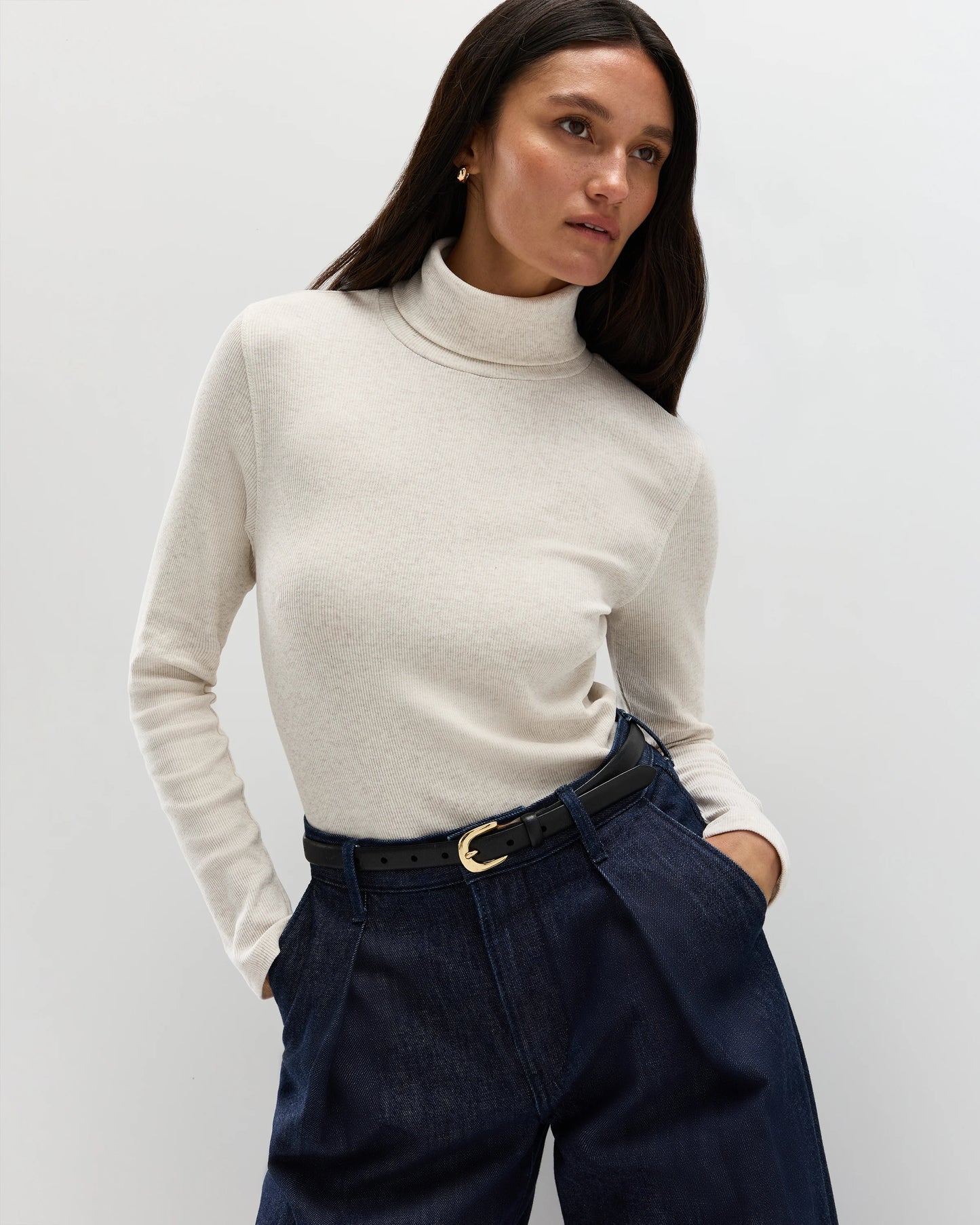 Organic Cotton Micro-Rib Turtleneck - XS / Taupe Brown