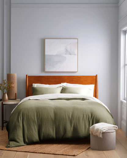 Organic Cotton Gauze Duvet Cover Set - Twin / Dried Sage
