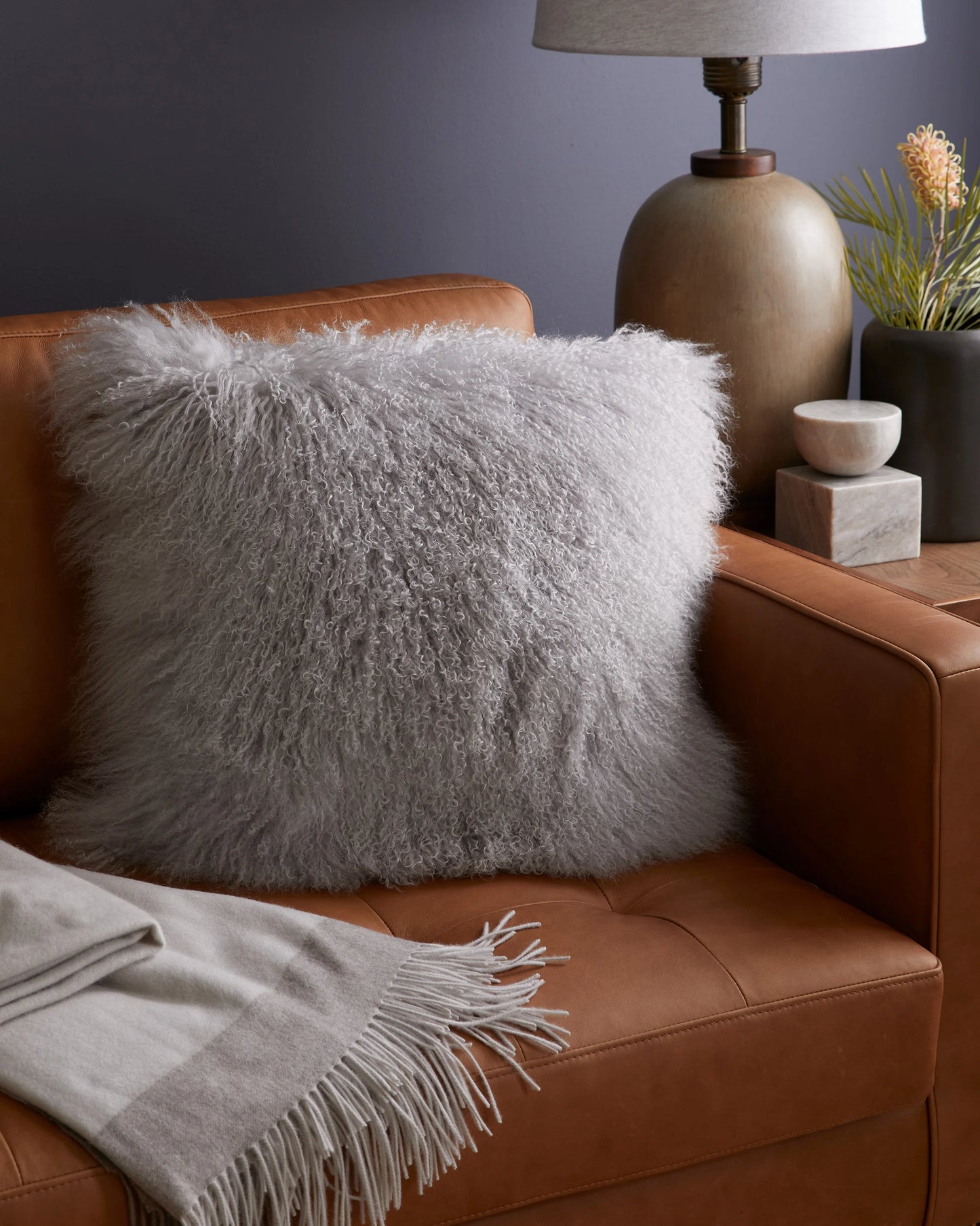 Luxe Mongolian Lamb Pillow Cover - 20x20 / Khaki