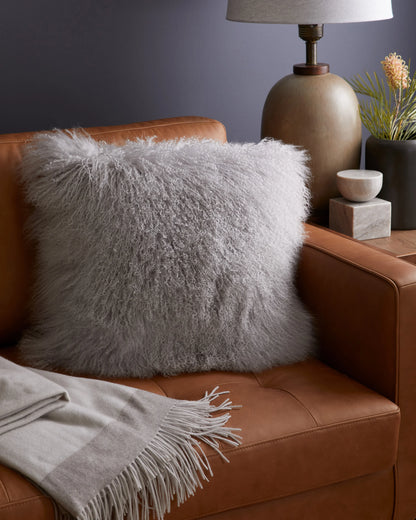 Luxe Mongolian Lamb Pillow Cover - 20x20 / Khaki