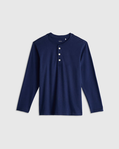 100% Organic Cotton Long Sleeve Henley Tee - 6 / Oatmeal Stripe