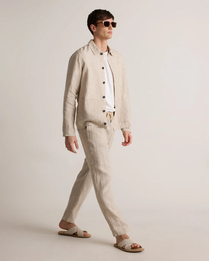 100% European Linen Drawstring Beach Pants - XS / Taupe Brown Chambray