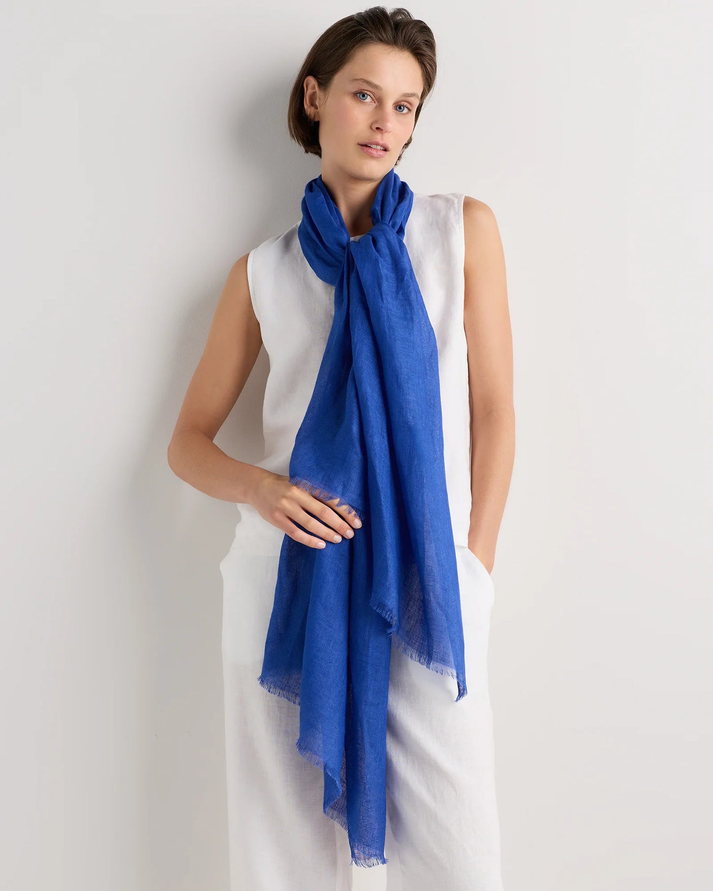 100% European Linen Scarf - One Size / Porcelain Blue