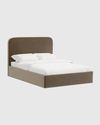 Curved Bed in Performance Velvet - Full / Walnut