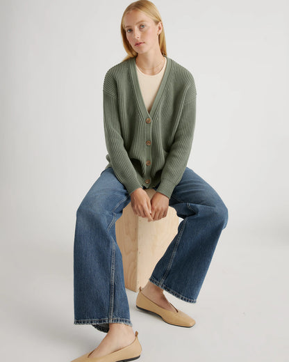 100% Organic Cotton Oversized Boyfriend Cardigan - XS / Speckled Beige