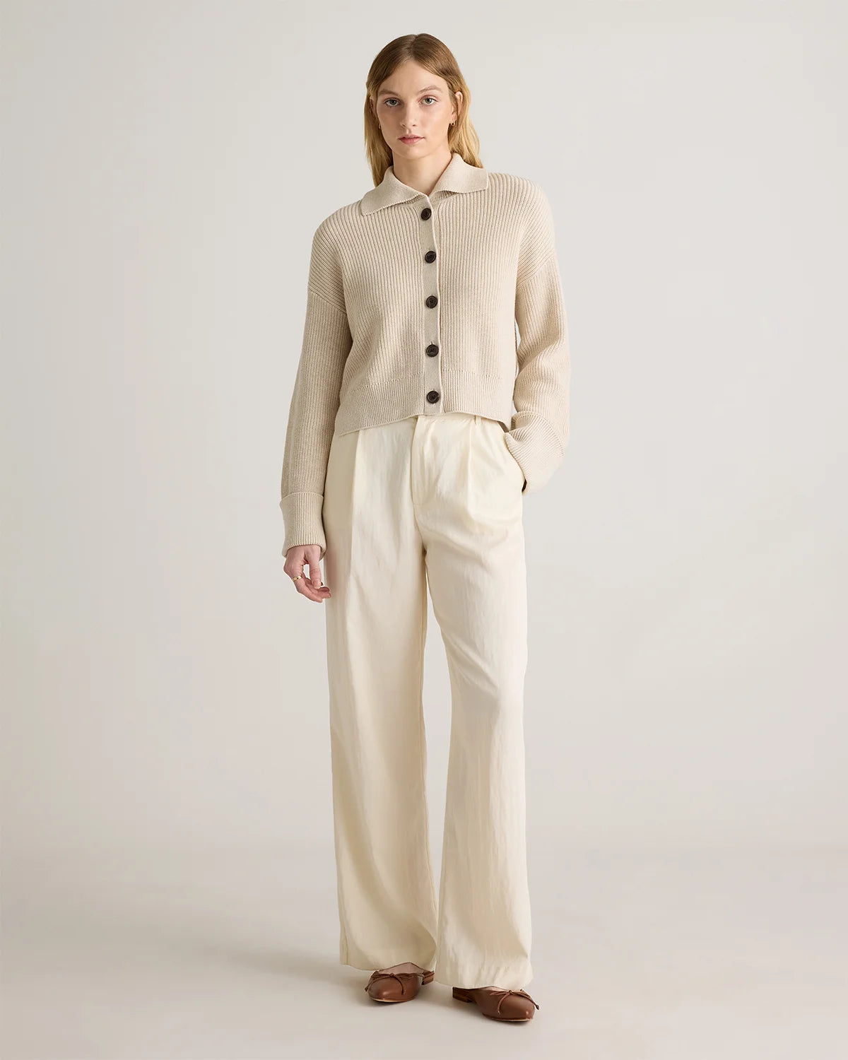 100% Organic Cotton Fisherman Collared Cardigan - XS / Heather Dove Grey