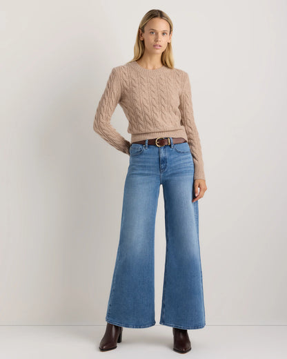 Mongolian Cashmere Shrunken Cable Crewneck Sweater - XS / Varsity Red