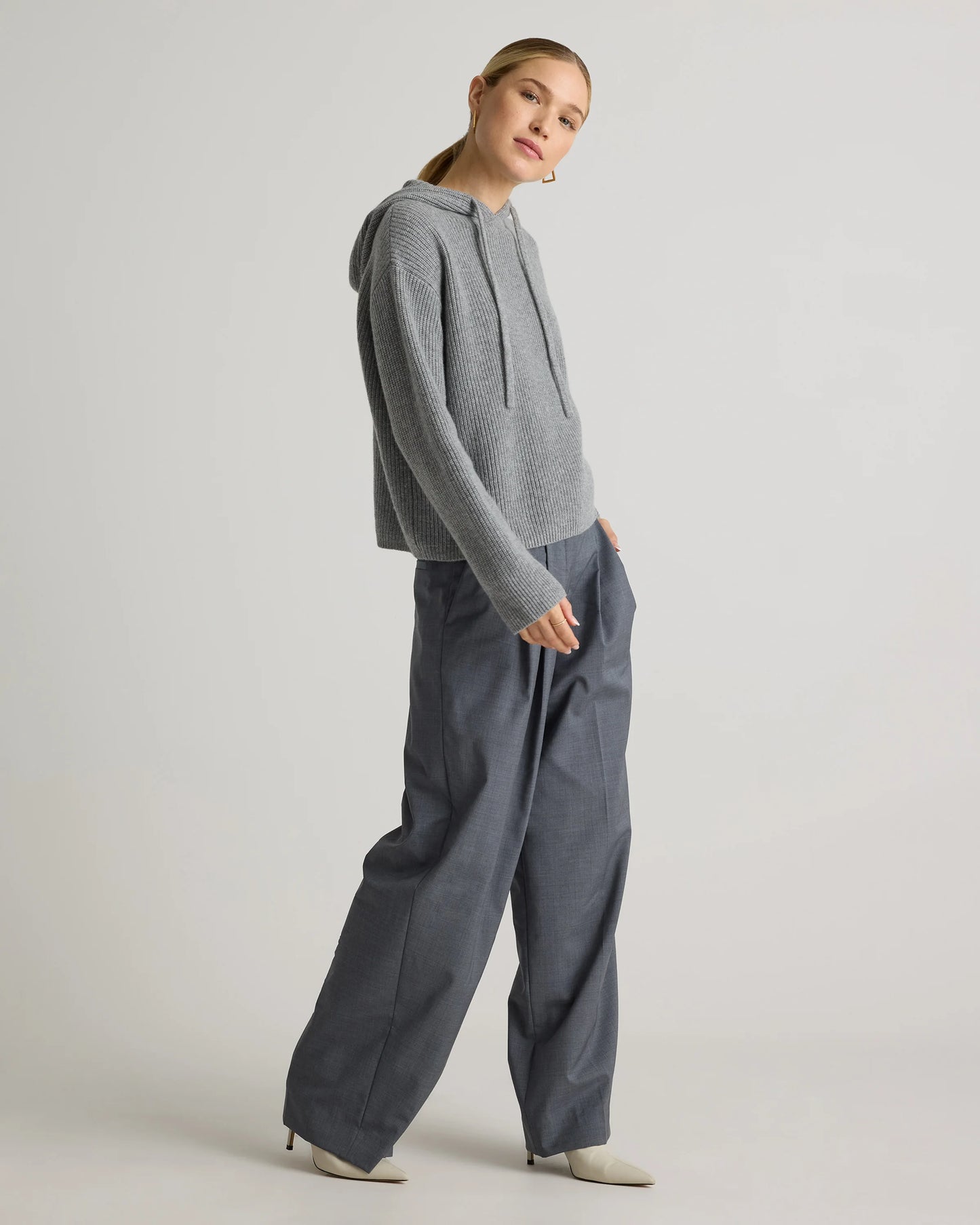 Mongolian Cashmere Fisherman Pullover Hoodie - XS / Heather Grey