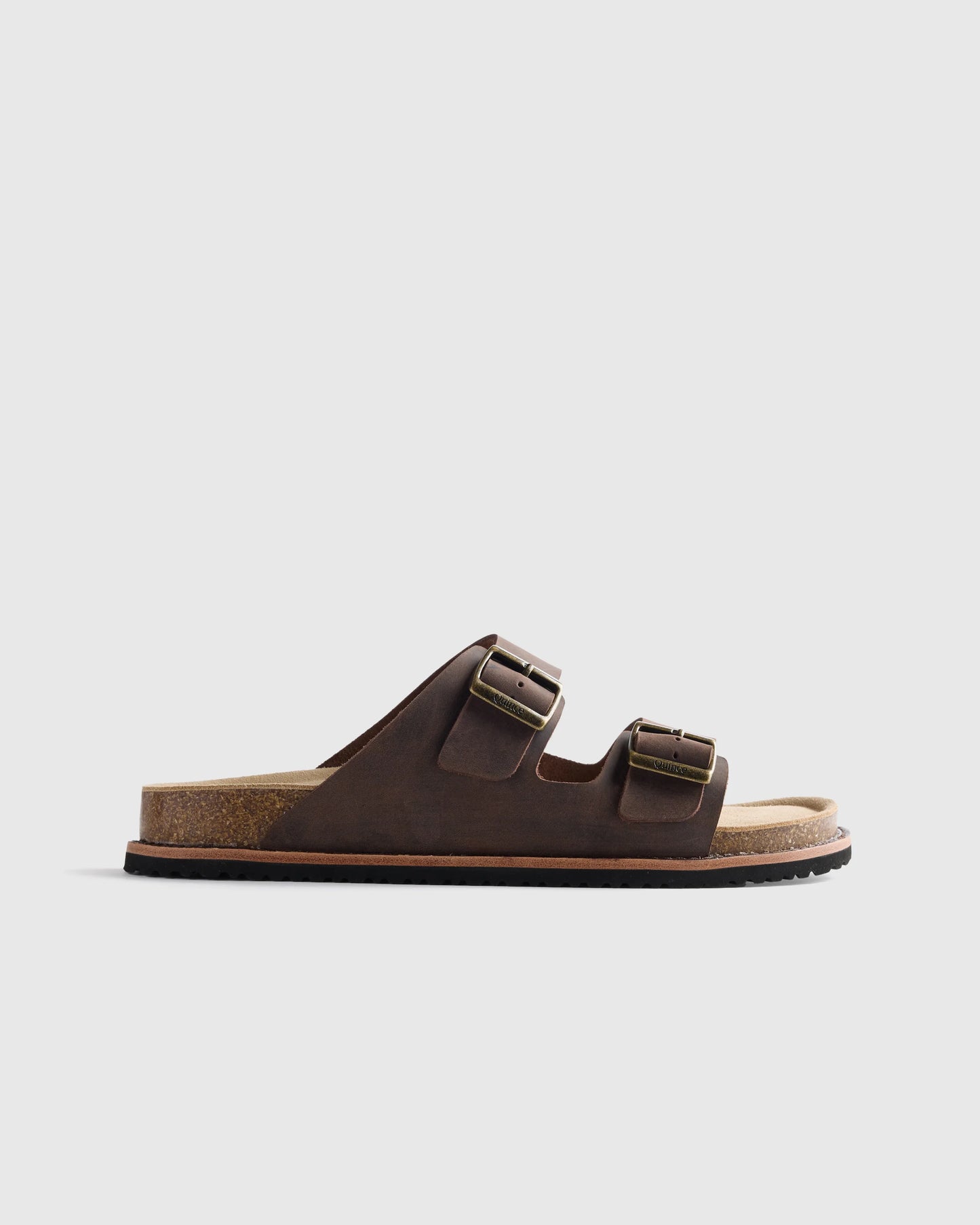 Nubuck Leather Double Buckle Slide - 7 / Black
