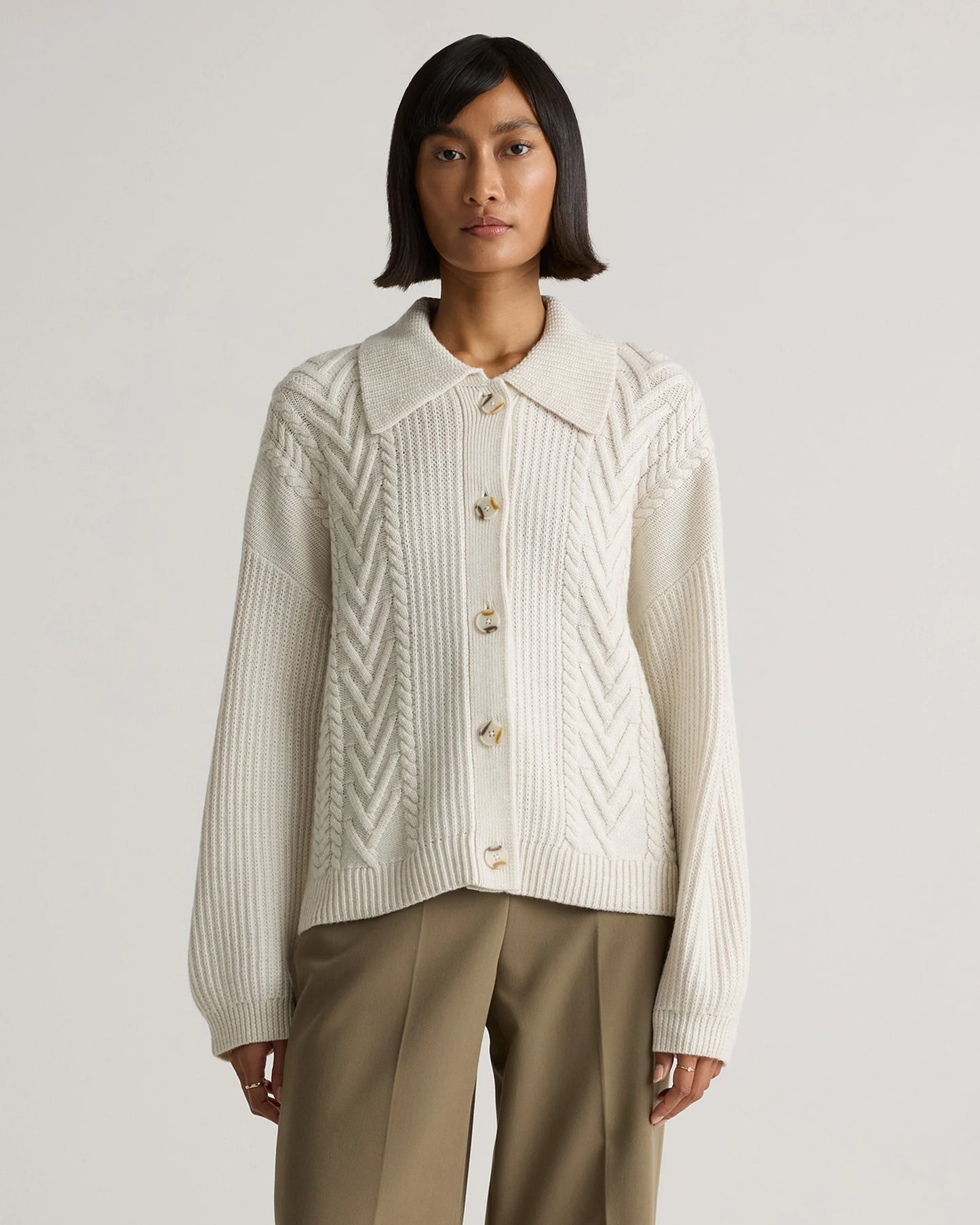 Australian Merino Wool Collared Cable Cardigan - XS / Coffee Bean Brown