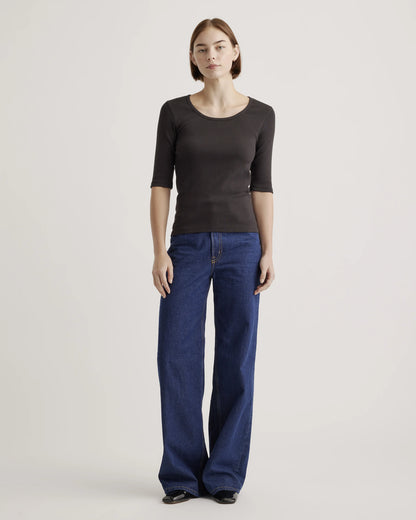 Organic Cotton Micro-Rib Elbow Sleeve Tee - XS / Moonstone Blue