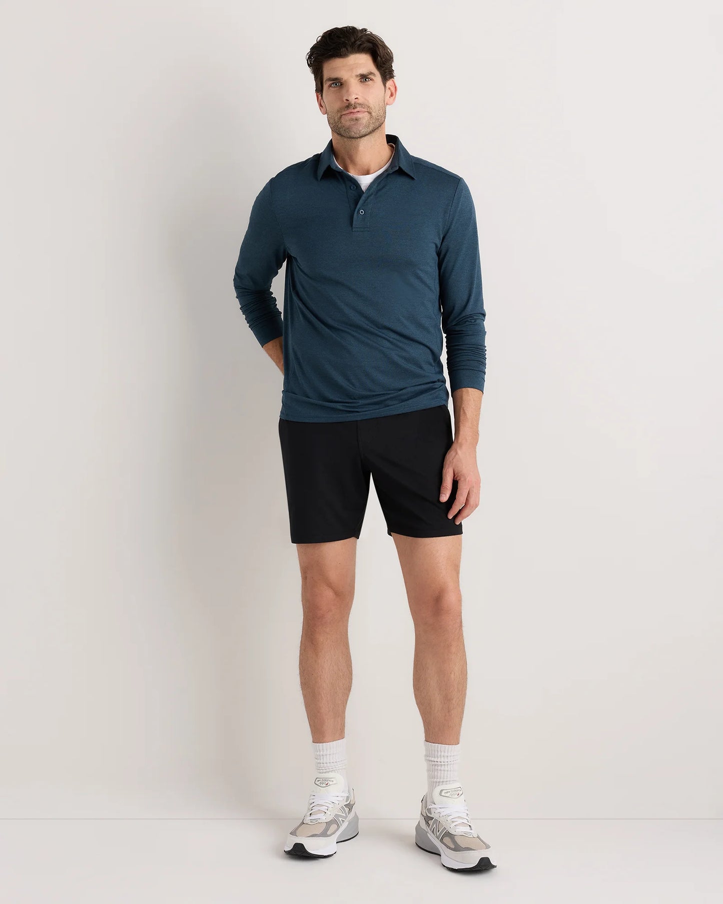 Flowknit Breeze Performance Long Sleeve Polo - XS / Heather Black