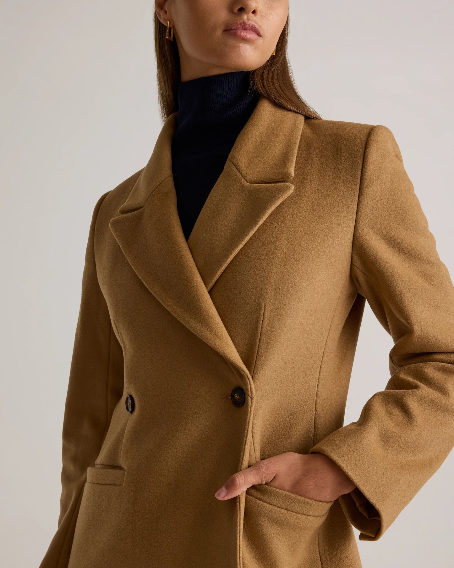 Italian Wool Tailored Long Coat - XS / Caramel
