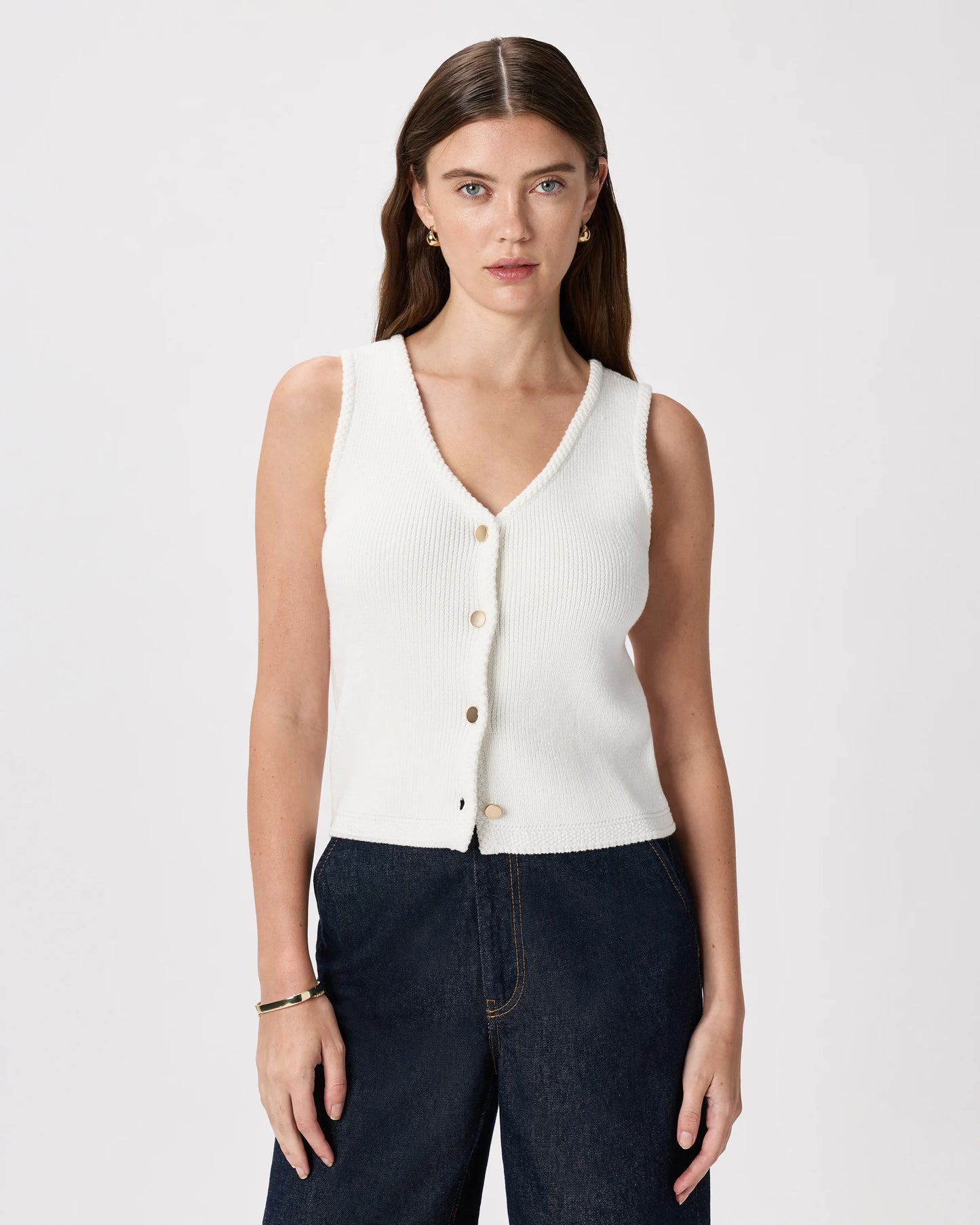100% Organic Cotton V-Neck Sweater Vest - XS / Ivory
