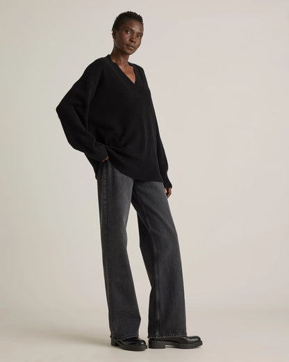 Mongolian Cashmere Oversized V-Neck Sweater - XS / Elk Brown
