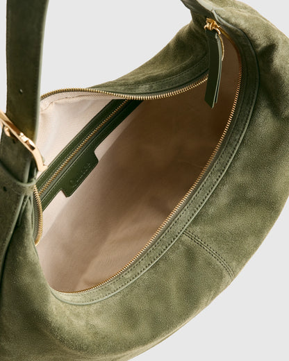 Italian Suede Crescent Shoulder Bag - One Size / Whiskey