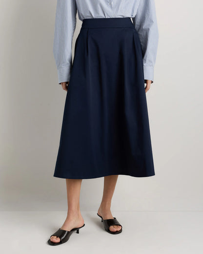 Organic Cotton Sateen A-line Midi Skirt - XS / True Black