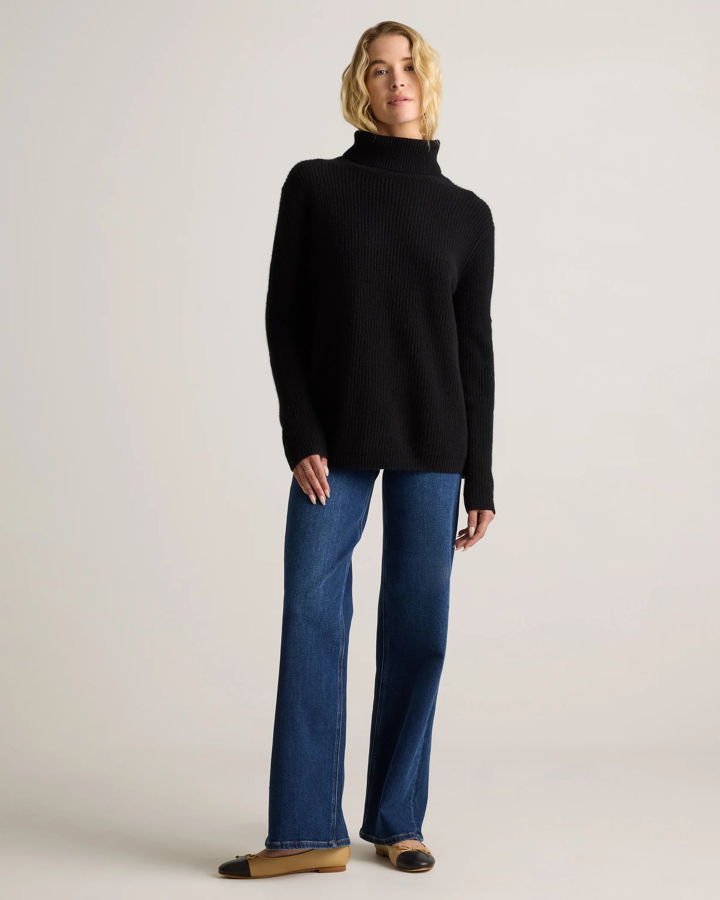 Mongolian Cashmere Fisherman Turtleneck Sweater - XS / Black