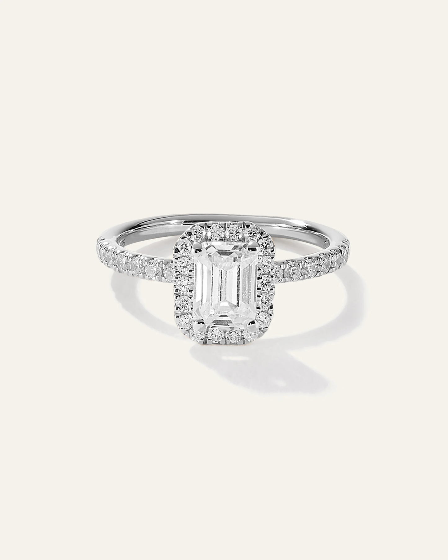 Lab Grown Diamond Emerald Halo Pave Engagement Ring - 1ct - 4 / Yellow Gold