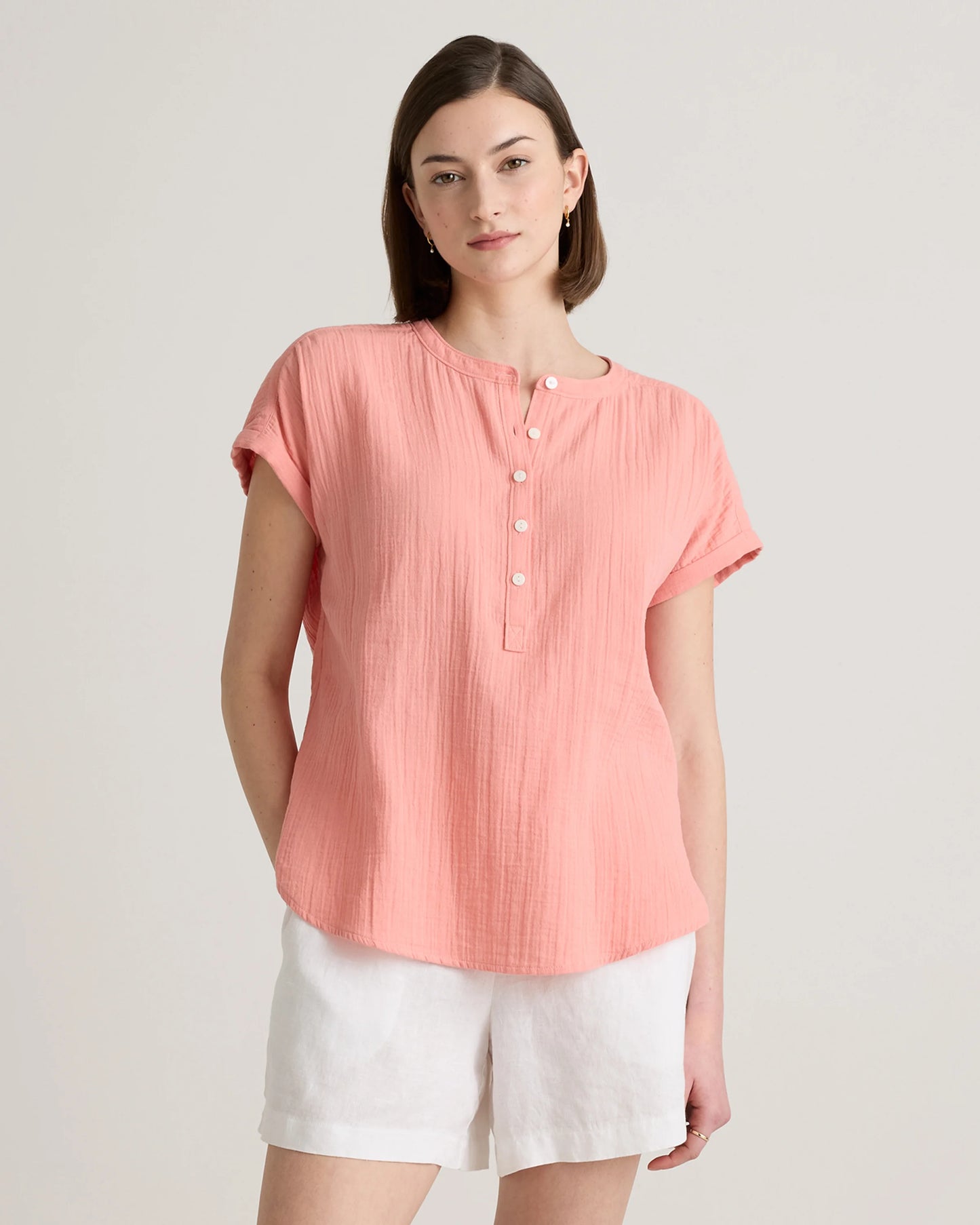 100% Organic Cotton Gauze Roll Sleeve Shirt - XS / Spiced Orange