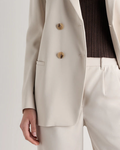 Stretch Crepe Relaxed Double-Breasted Blazer - XS / Sand