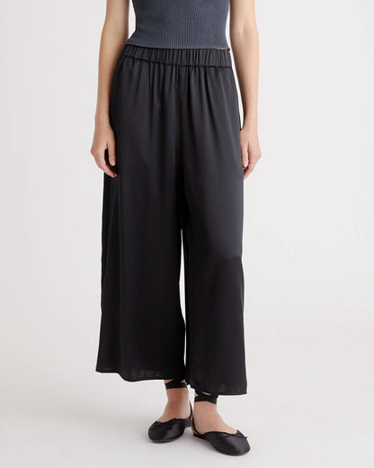 100% Washable Silk Cropped Wide Leg Pant - XS / Black