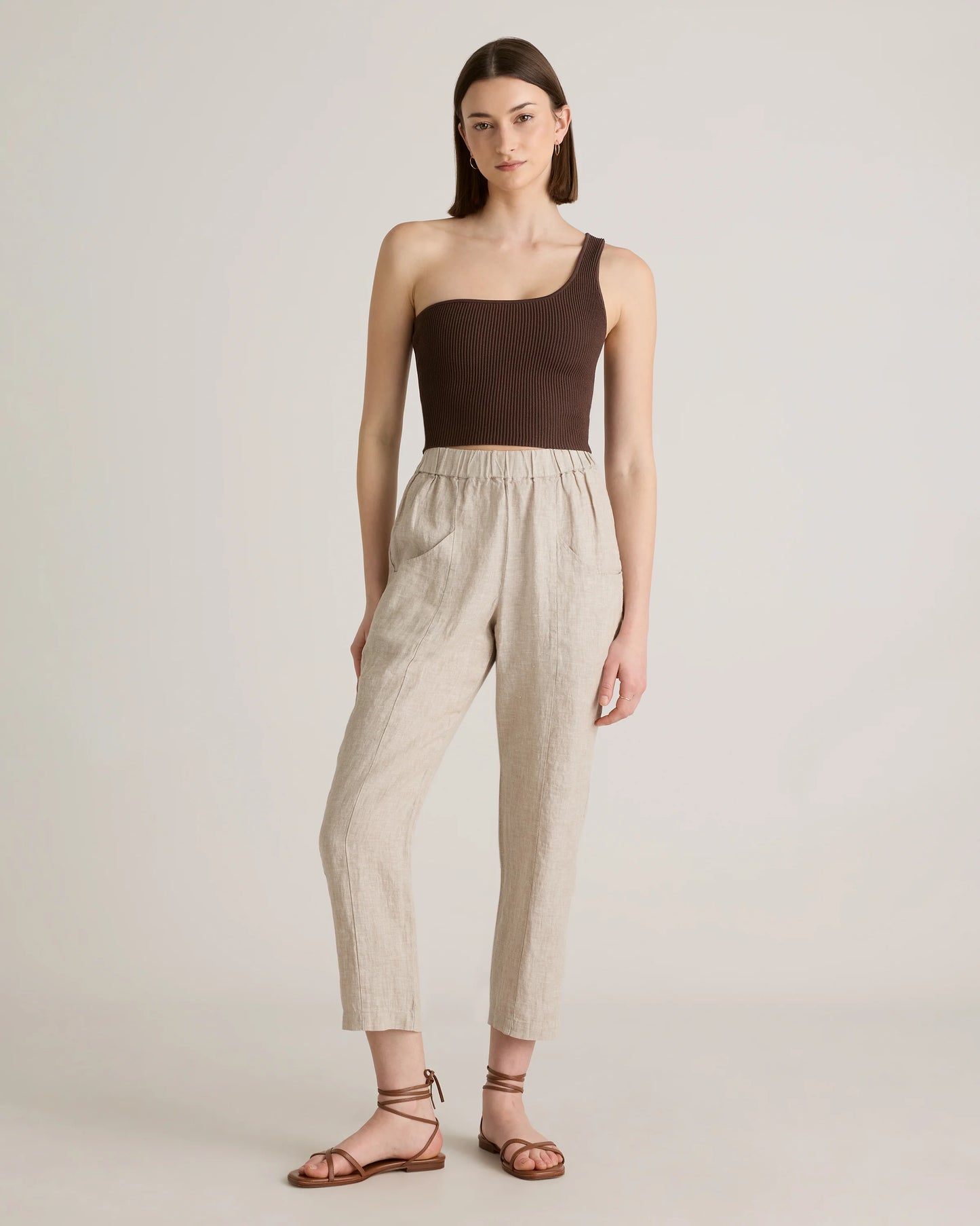 100% European Linen Tapered Ankle Pants - XS / Blue Pinstripe