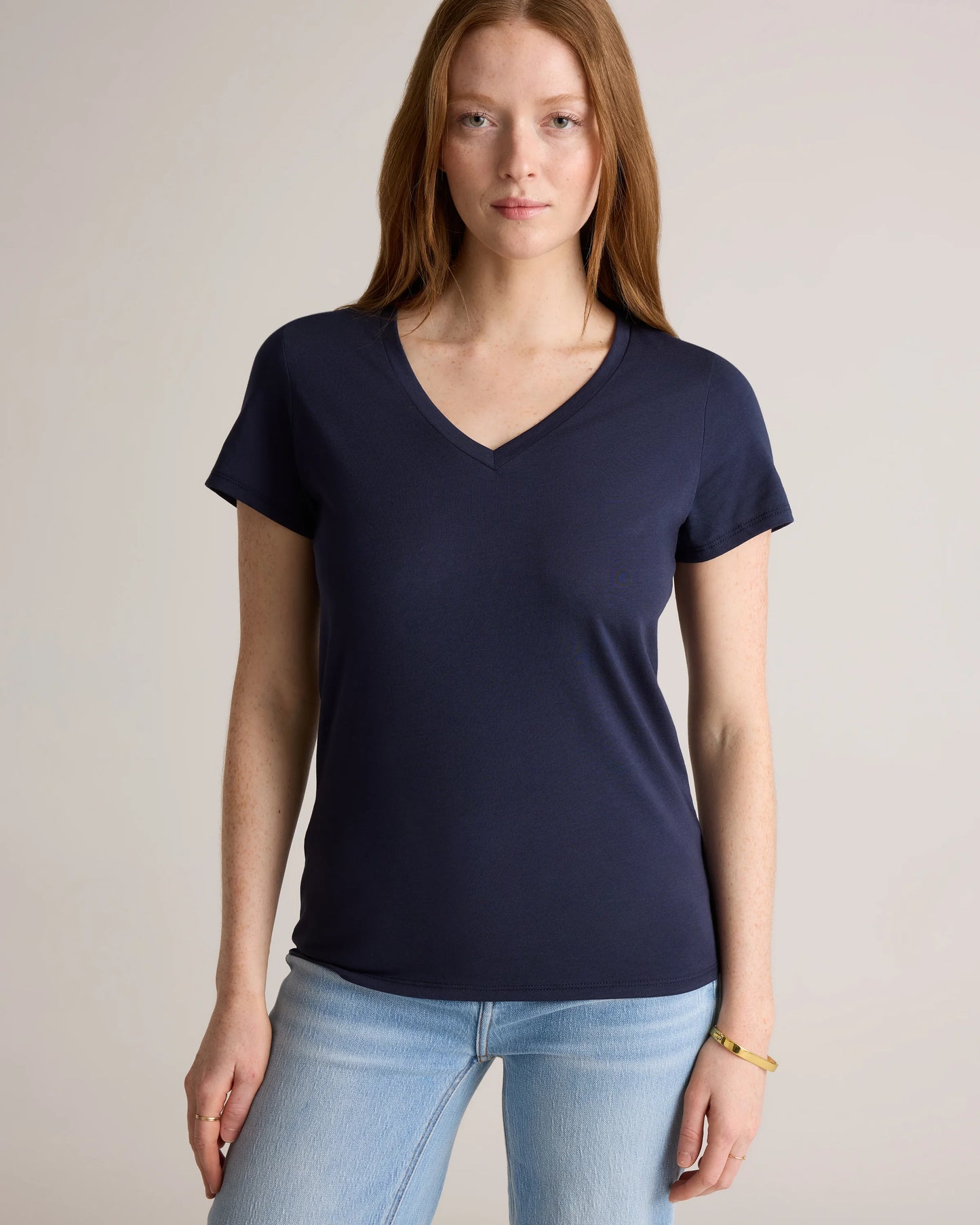 Cotton Modal V-Neck Tee - XS / Navy