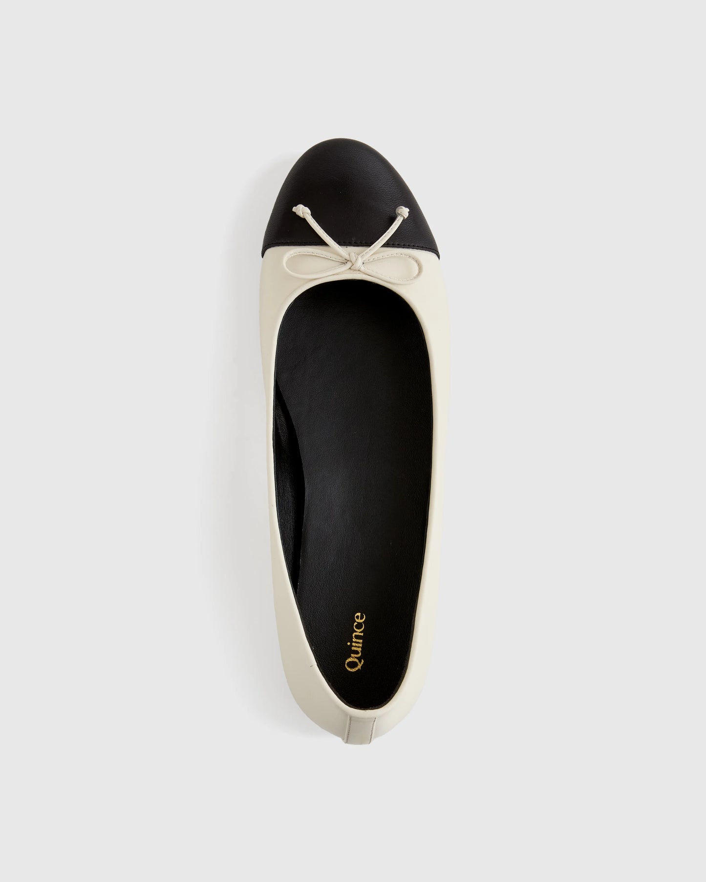 Italian Leather Cap-Toe Ballet Flat - 5 / Bone/Black