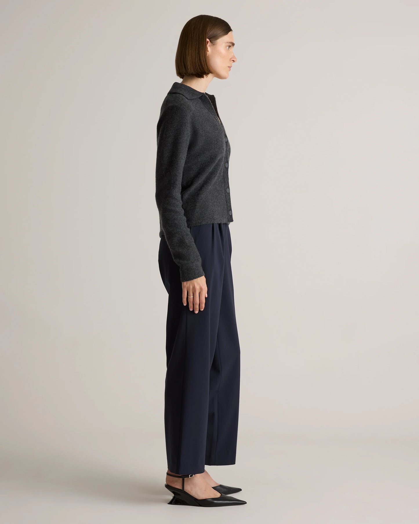 Mongolian Cashmere Collared Cardigan - XS / Heather Charcoal