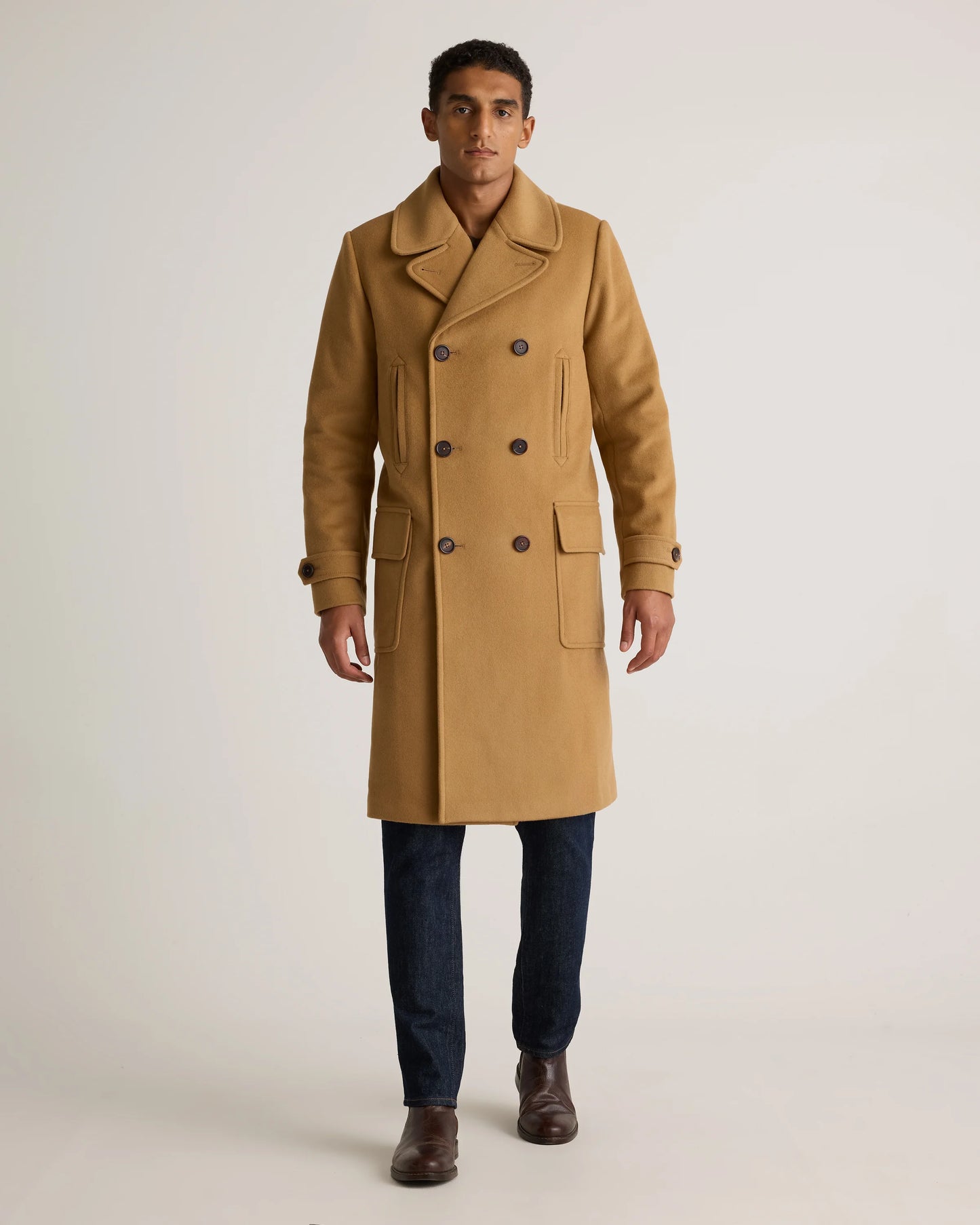 Italian Wool Double-Breasted Officer Topcoat - S / Heather Charcoal