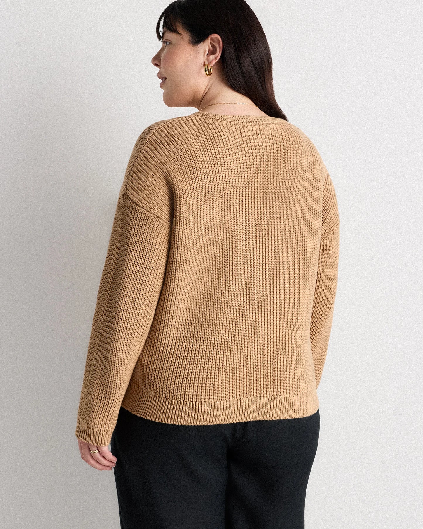 100% Organic Cotton Fisherman V-Neck Sweater - 1X / Speckled Beige