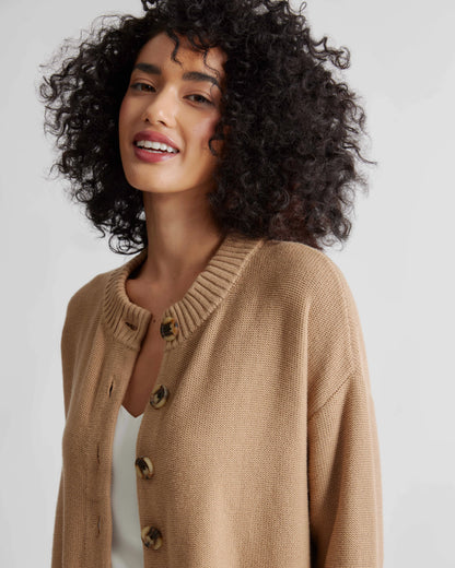 100% Organic Cotton Cropped Cardigan - XS / Heather Brown