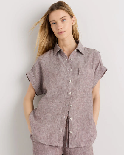 100% European Linen Camp Shirt - XS / Sky Blue Mariner Stripe