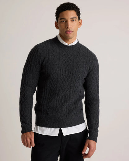 Mongolian Cashmere Cable Crewneck Sweater - S / True Navy
