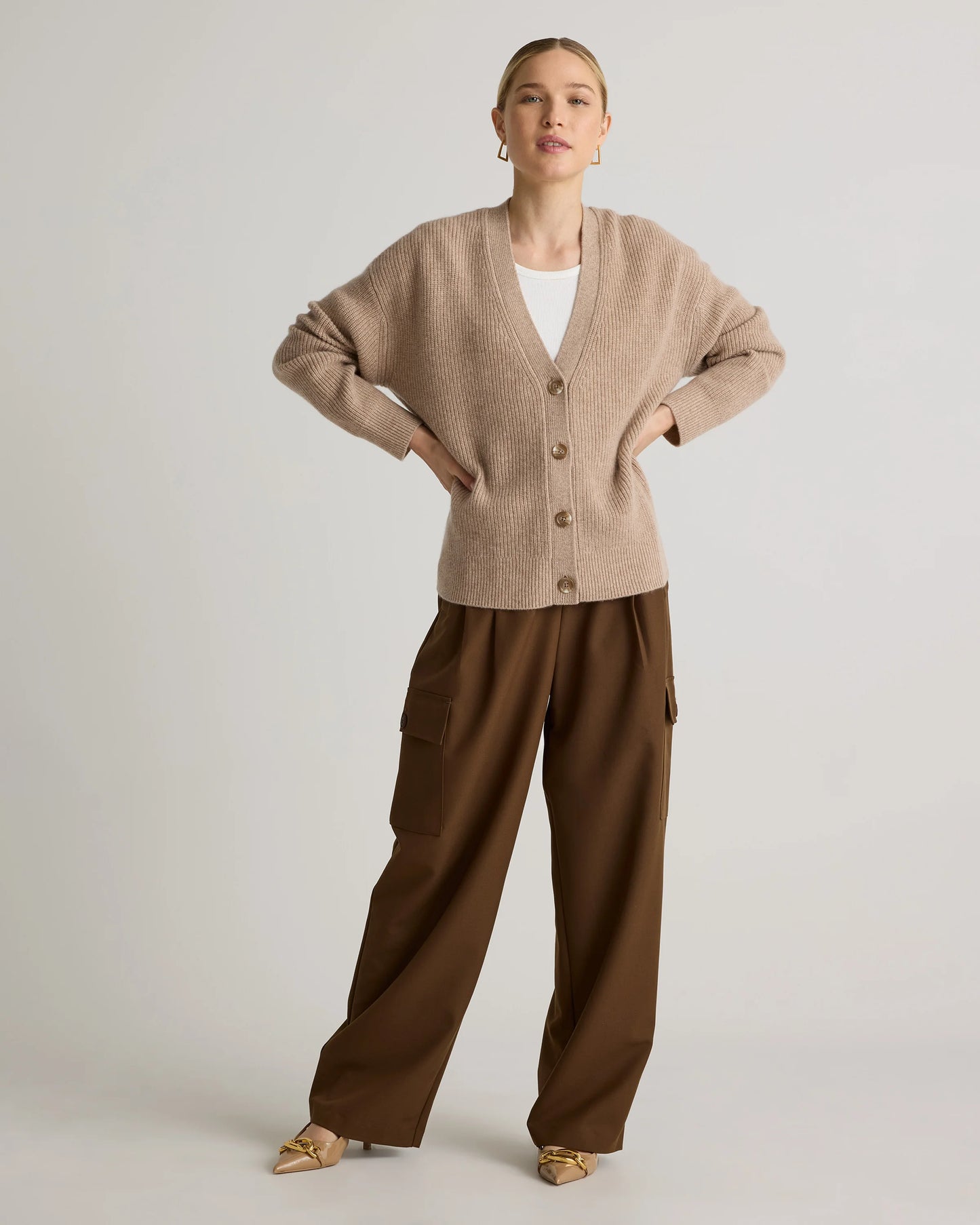 Mongolian Cashmere Fisherman Boxy Cropped Cardigan Sweater - XS / Faded Denim