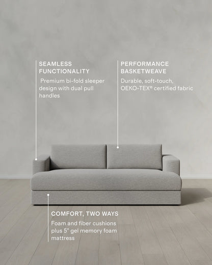 Sierra Curved Arm Sleeper Sofa in Performance Basketweave - One Size / Flax