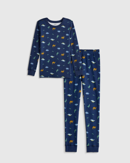 100% Organic Cotton Long Sleeve and Pant Pajama Set - 6 / Navy Stripe