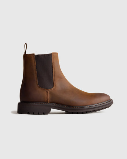 Rugged Leather Lug Sole Chelsea Boot - 7 / Firewood