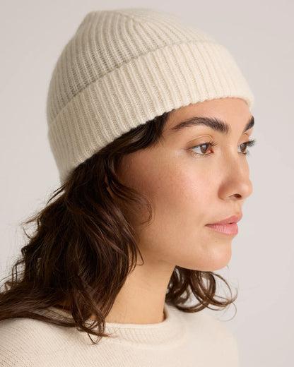 Mongolian Cashmere Ribbed Beanie - XS/S / Heather Charcoal