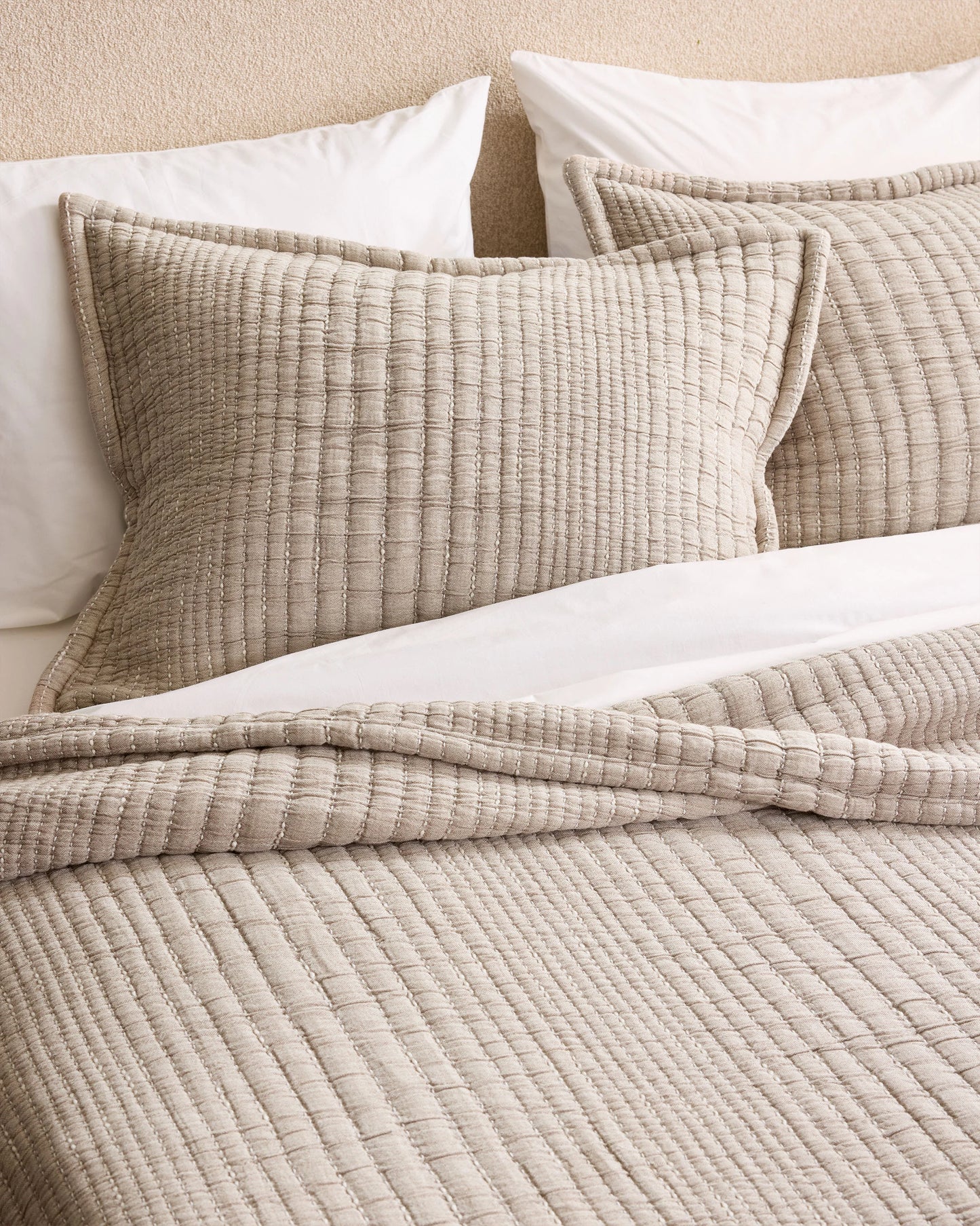 Organic Cotton Channel Stitch Coverlet Set - Twin / Coral Pink