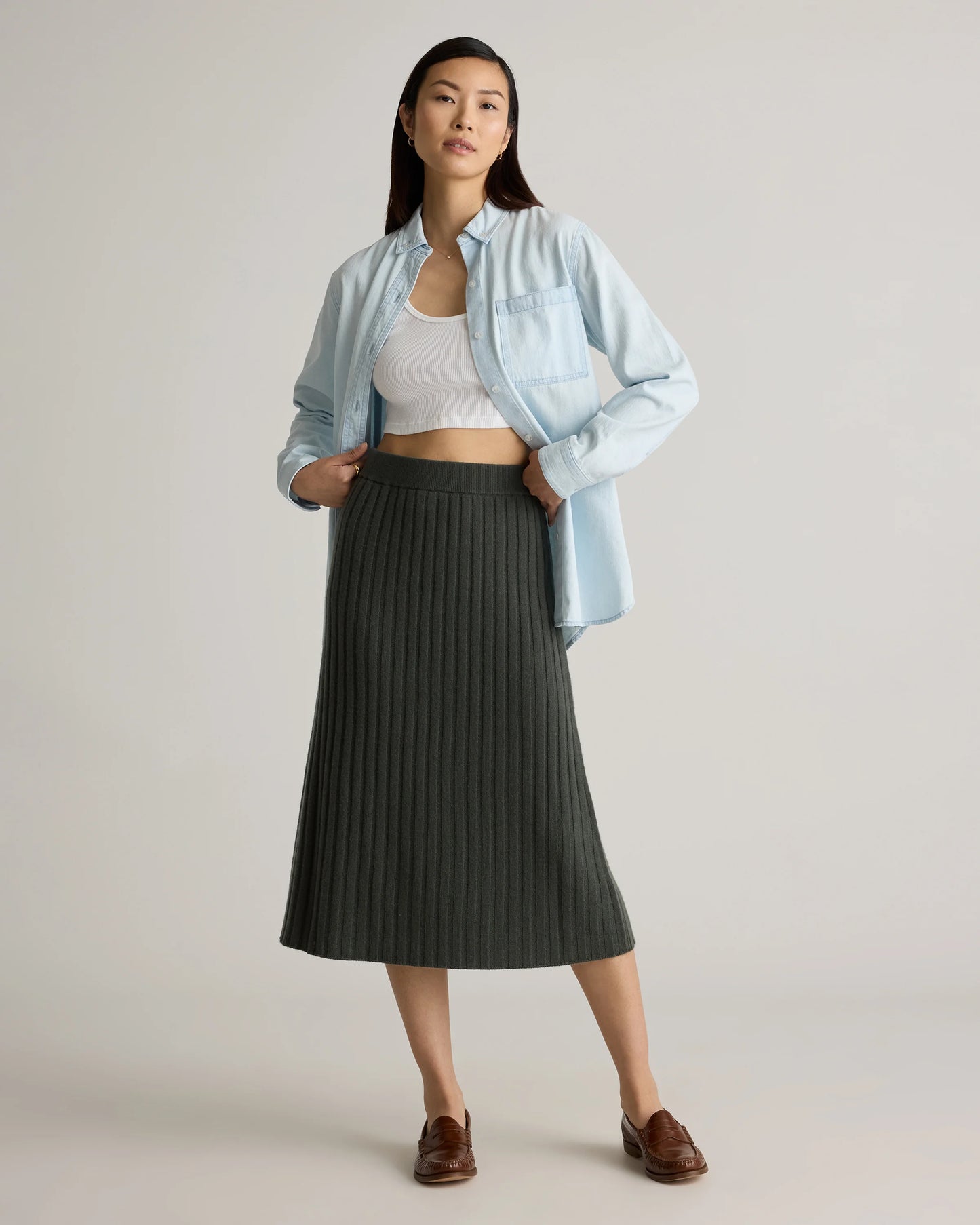 Mongolian Cashmere Midi Skirt - XS / Brown