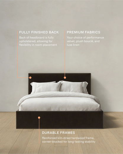Square Bed in Performance Velvet - Full / Chocolate