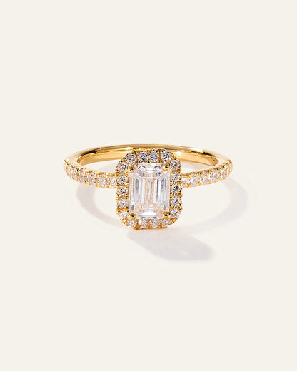 Lab Grown Diamond Emerald Halo Pave Engagement Ring - 1.50ct - 4 / Yellow Gold