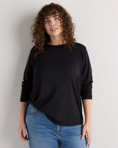 Cotton Modal Long Sleeve Tee - 1X / Black