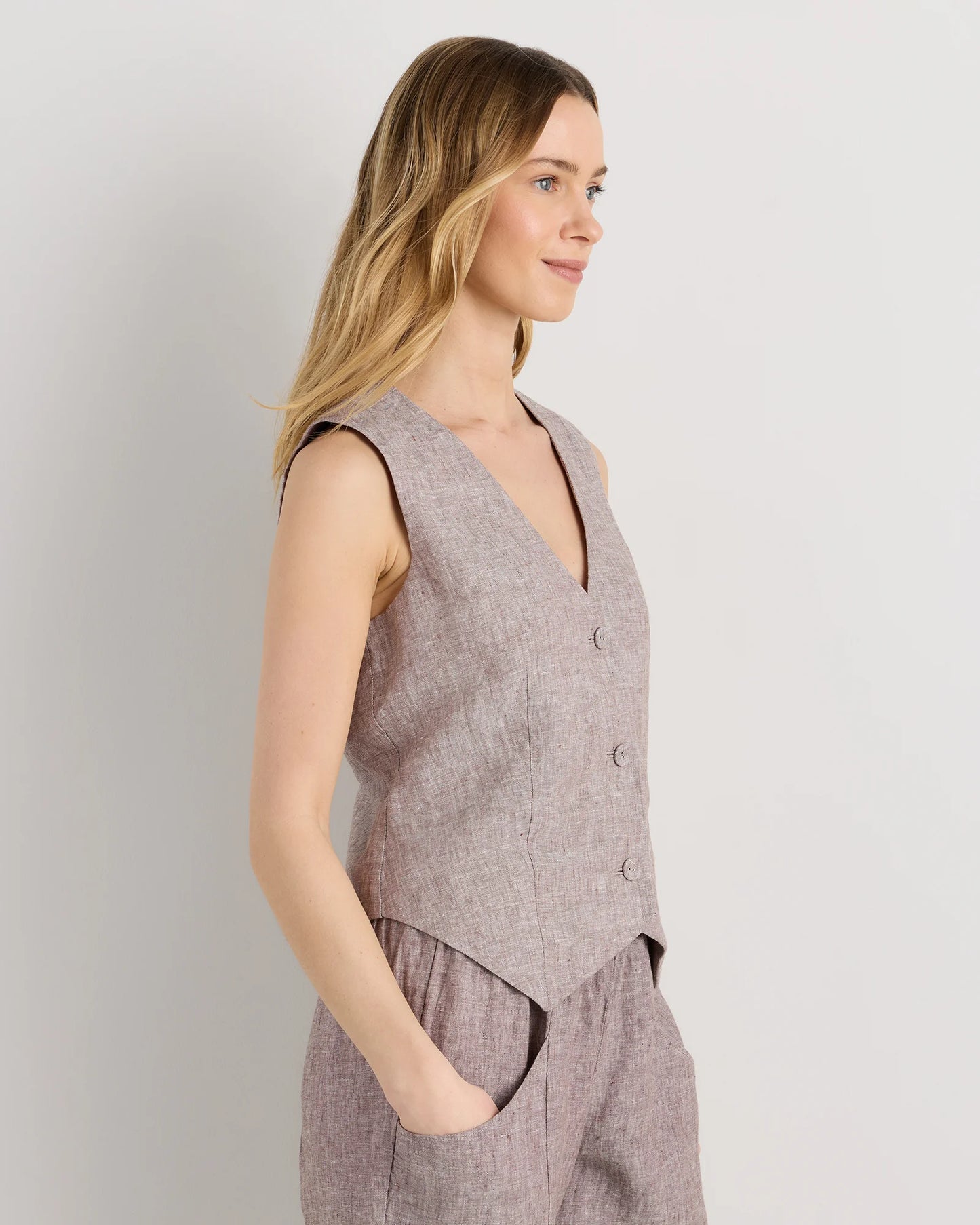 100% European Linen Vest - XS / Blue Pinstripe