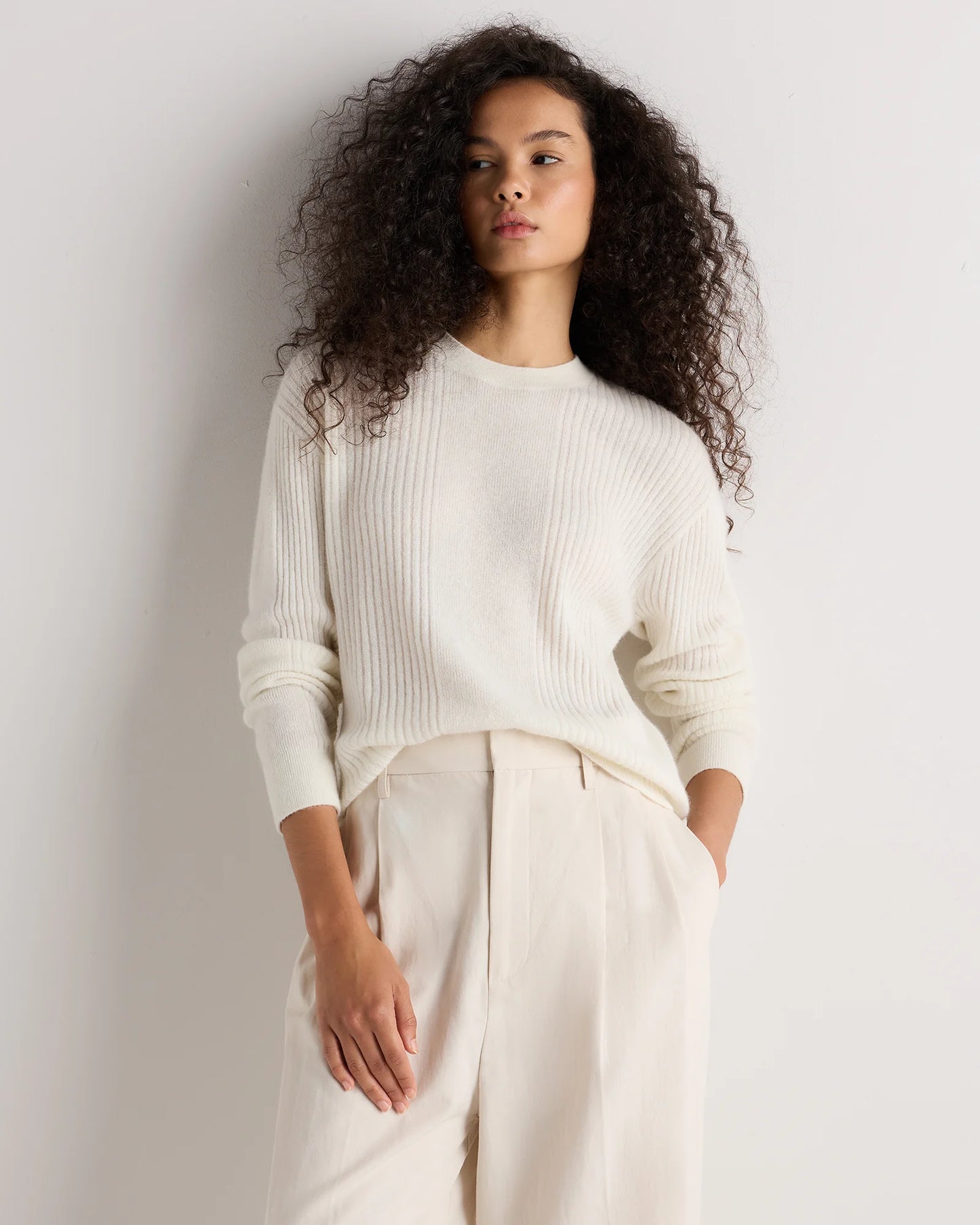 Lightweight Baby Alpaca Ribbed Crewneck - XS / Smoked Charcoal