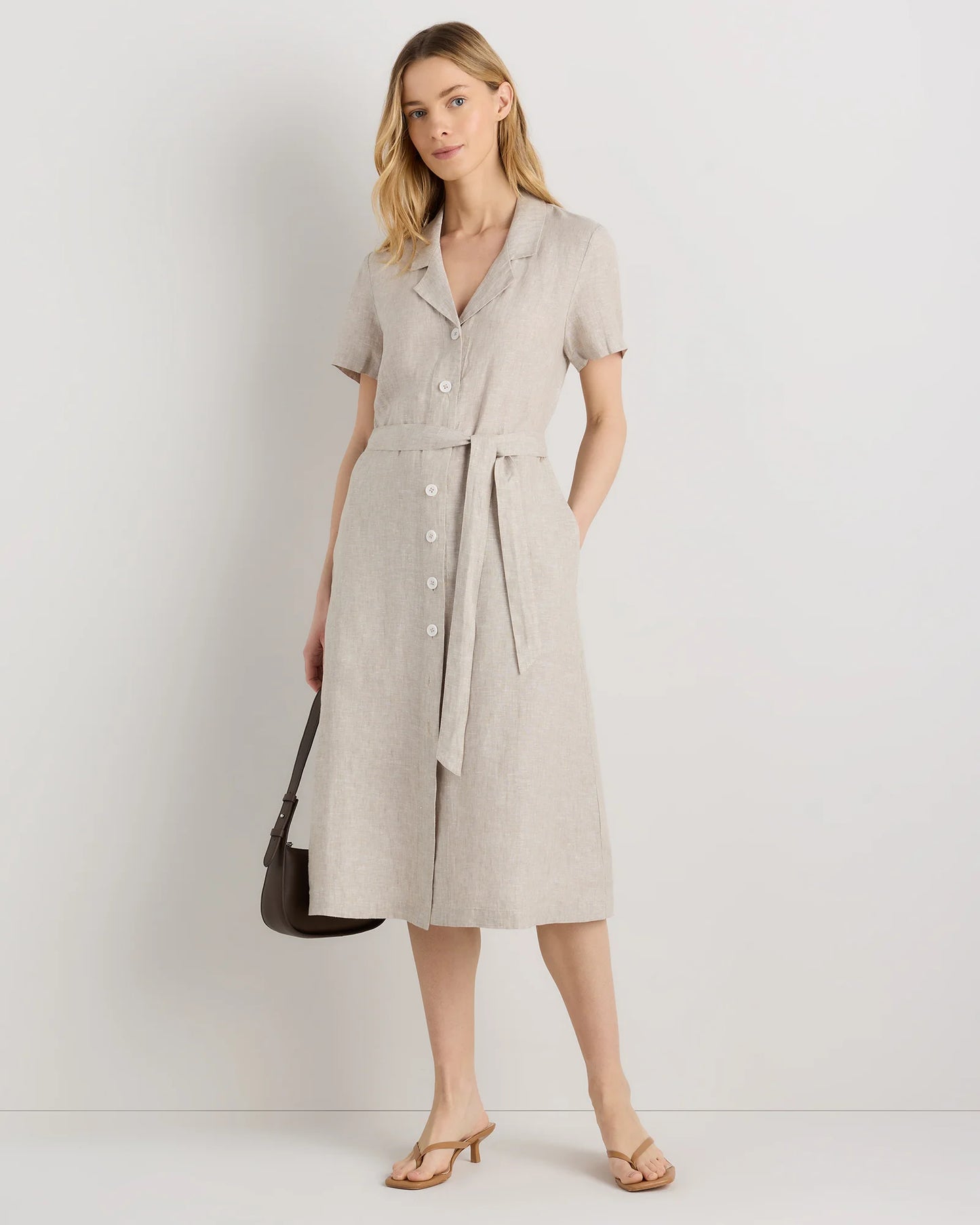 100% European Linen Button Front Dress - XS / Sky Blue Mariner Stripe